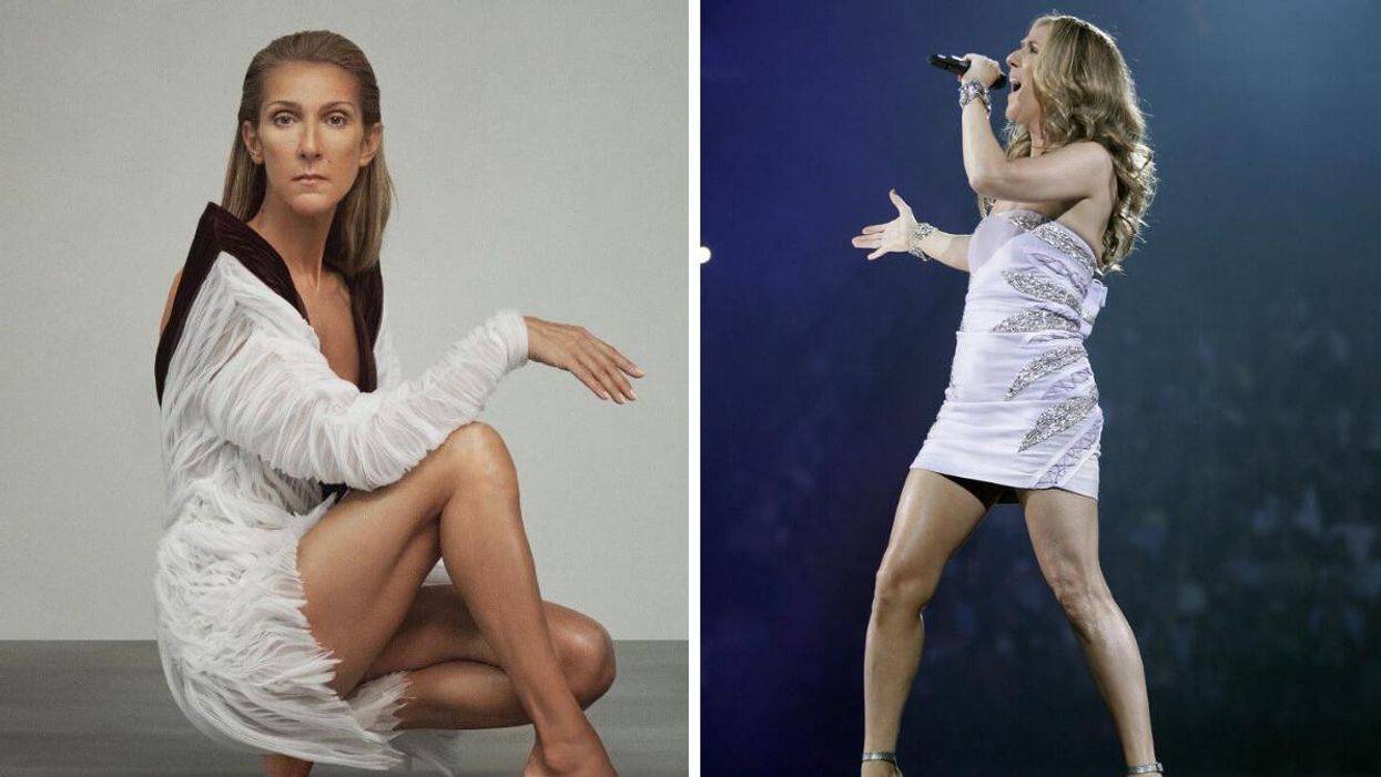 Celine Dion. Right: Dion performing.