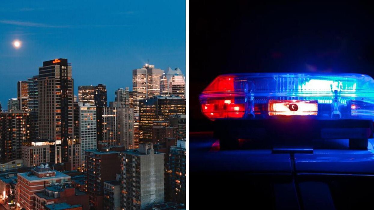 Centre-ville de Montréal. Droite : voiture de police.