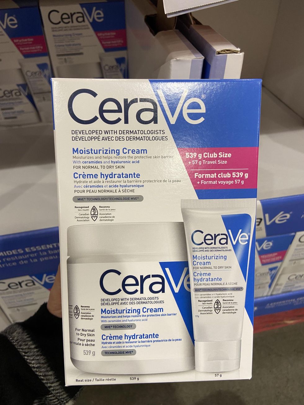 CeraVe moisturizing cream pack of club size and travel size.