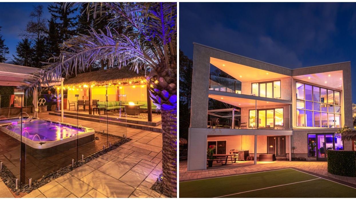 Cette maison avec un immense spa à Saint-Adèle est un paradis tropical l'été comme l'hiver