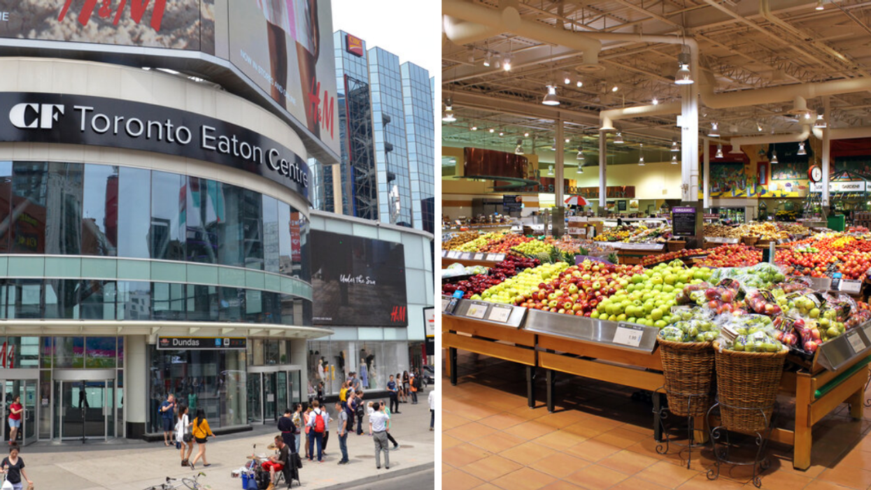 CF Toronto Eaton Centre. Right: Inside a Toronto grocery store.