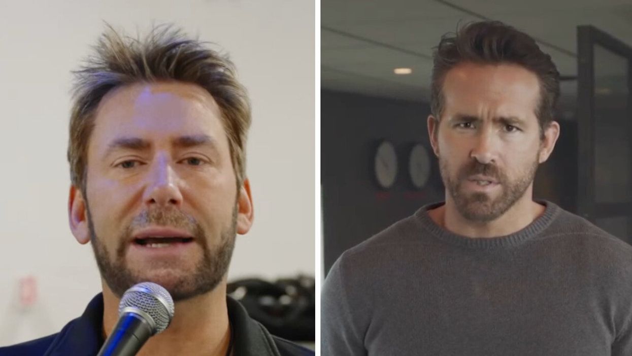 Chad Kroeger of Nickelback. Right: Ryan Reynolds.