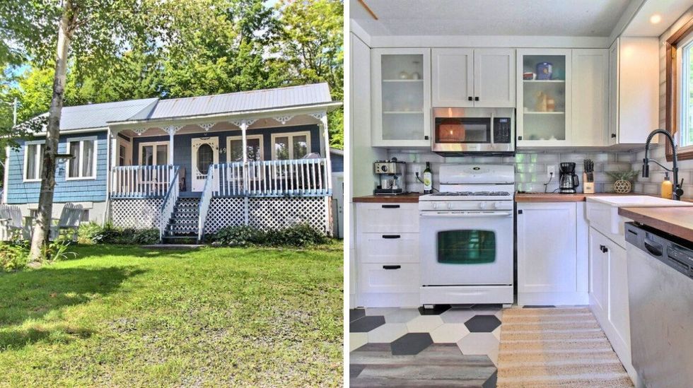 Chalet dans les Cantons-de-l\u2019Est. Droite : Cuisine du 49, ch. Pierre, Notre-Dame-des-Bois.