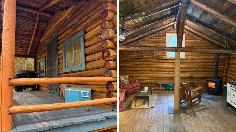 Chalet dans les Cantons-de-l\u2019Est. Droite : Salon du 164, rte 212, Notre-Dame-des-Bois.