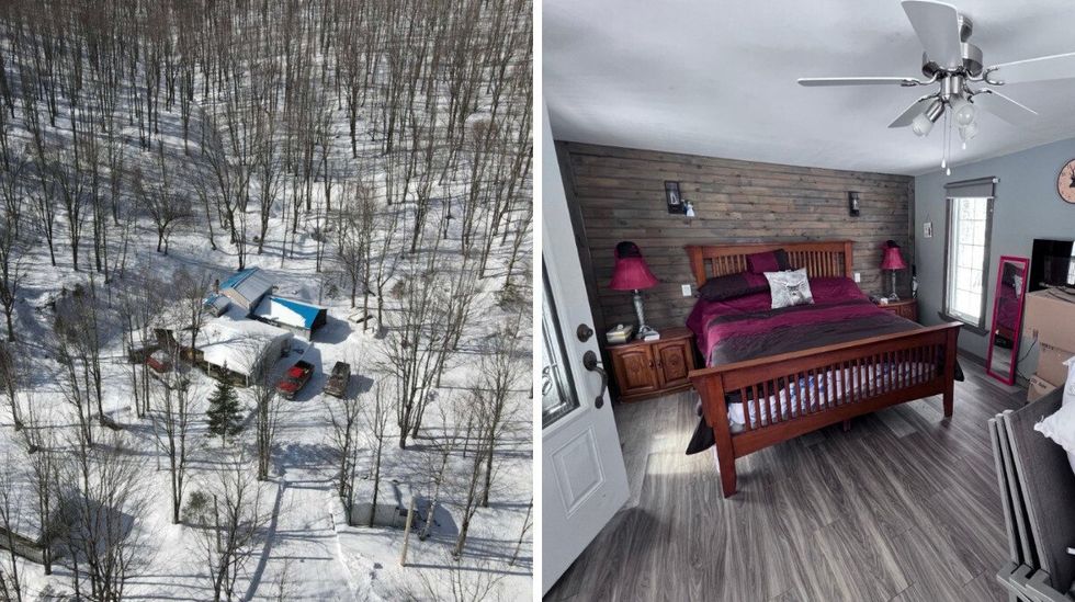 Chalet dans les Cantons-de-l\u2019Est. Droite : \u00c9quipements du 150, rue Lachance, Saint-Ludger.