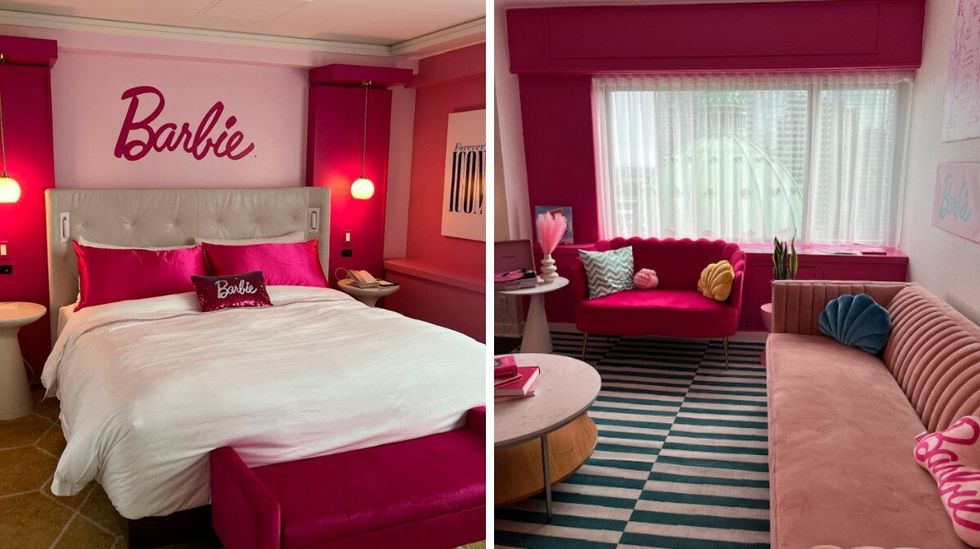 Chambre de Barbie dans la suite. Droite : Salon de Barbie dans la suite. 