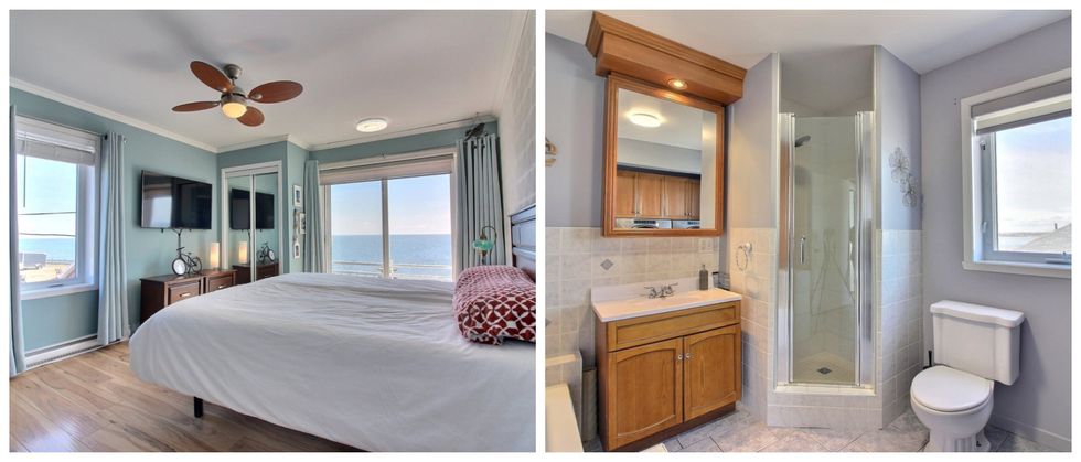 Chambre. Droite : Salle de bain.