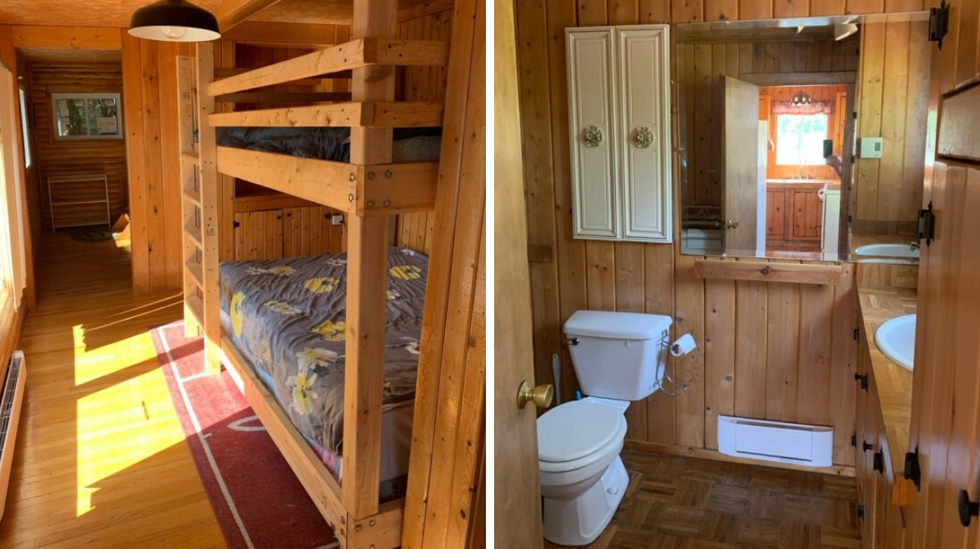 Chambre. Droite : Salle de bain.