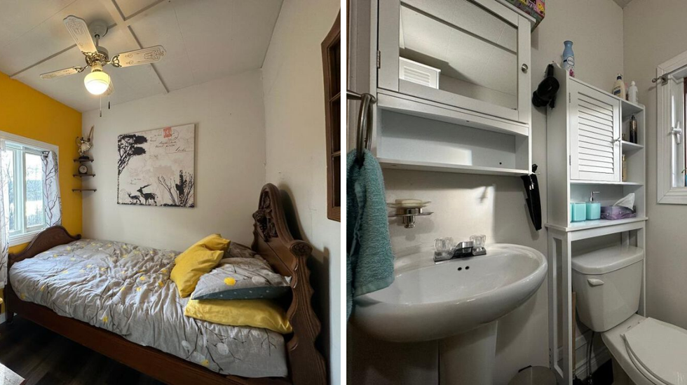 Chambre. Droite : Salle de bain.