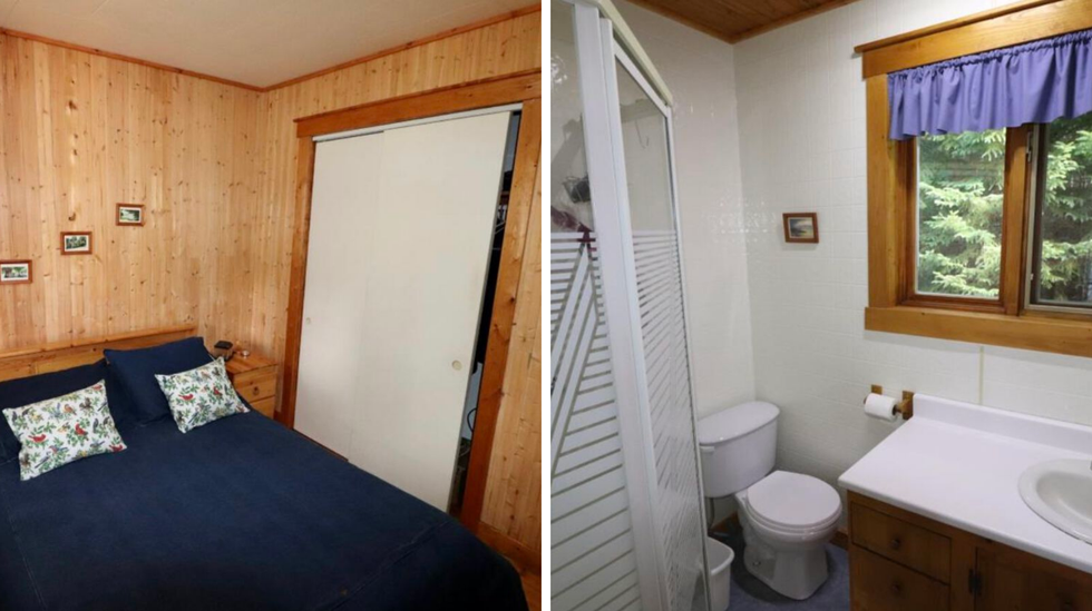 Chambre. Droite : Salle de bain.