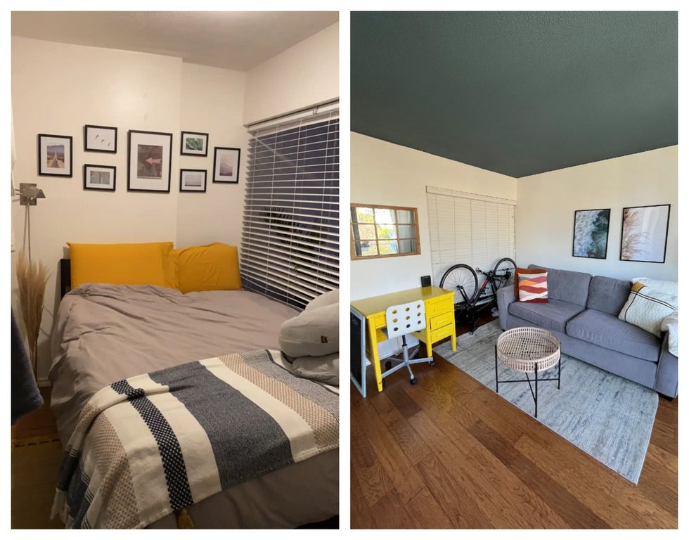 Chambre. Droite : Salon avec divan-lit.