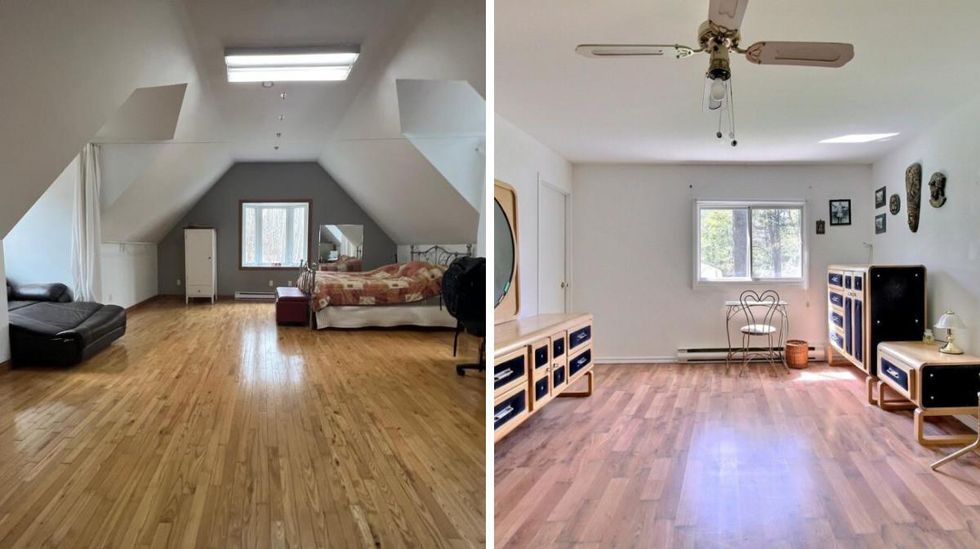 Chambre du 1353, chemin Verpaelst, Sherbrooke, QC. Droite : Chambre du 35, rue de la Butte, Sherbrooke, QC.