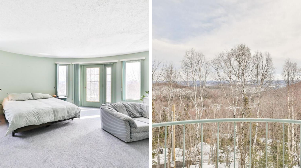 Chambre principale. Droite : Vue du balcon.