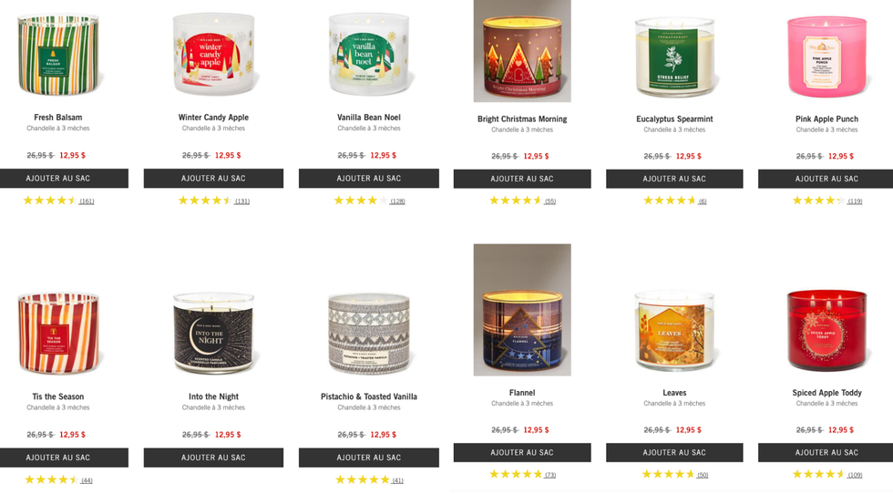 Chandelles 3 m\u00e8ches Bath & Body Works.