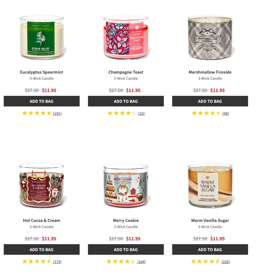 Chandelles \u00e0 3 m\u00e8ches sur le site officiel de Bath & Body Works.