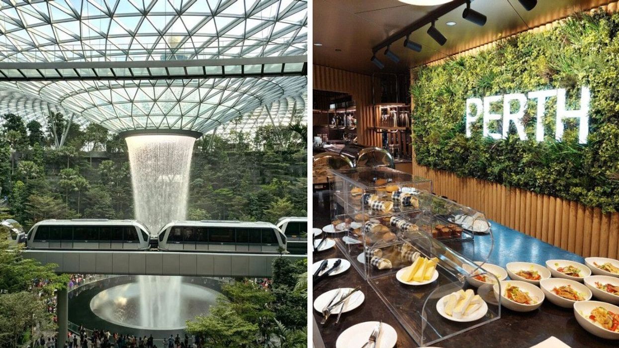 Changi Airport in Singapore. Right: A lounge in Perth, Australia.