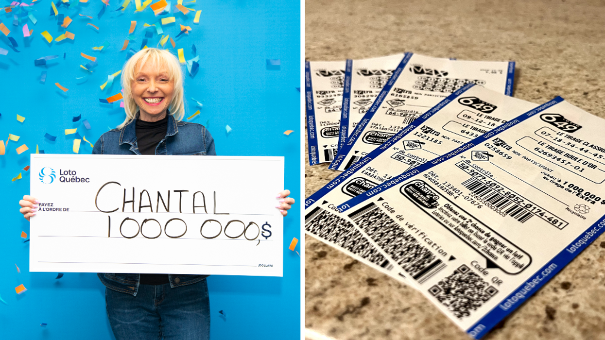 Chantal Bolduc. À droite : des billets de loterie.