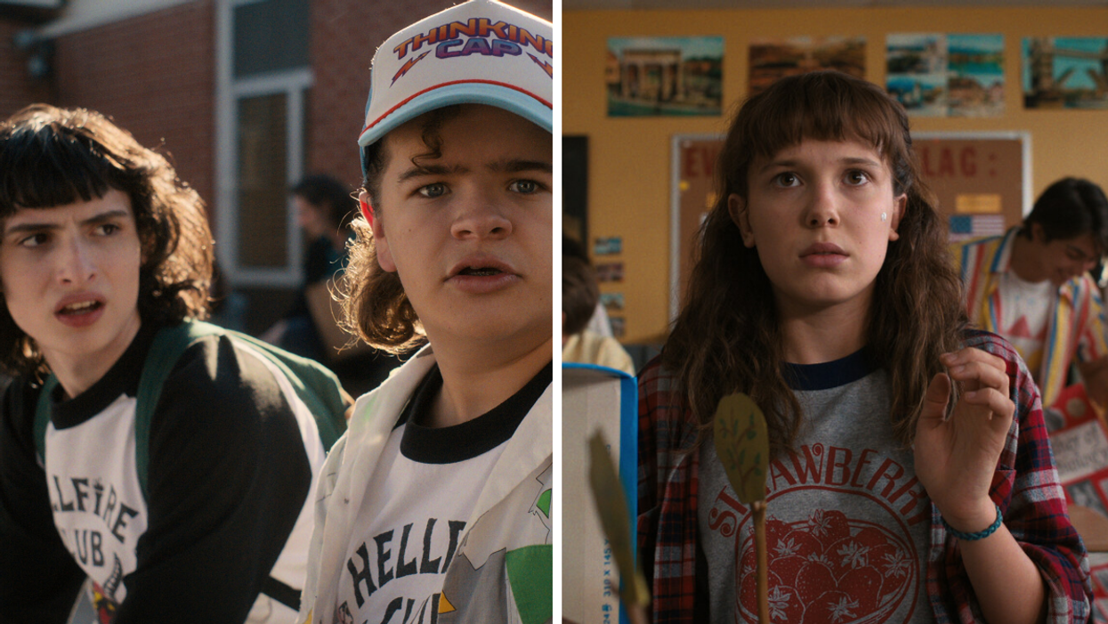 Characters Mike and Dustin of Stranger Things. Right: Eleven of Stranger Things.