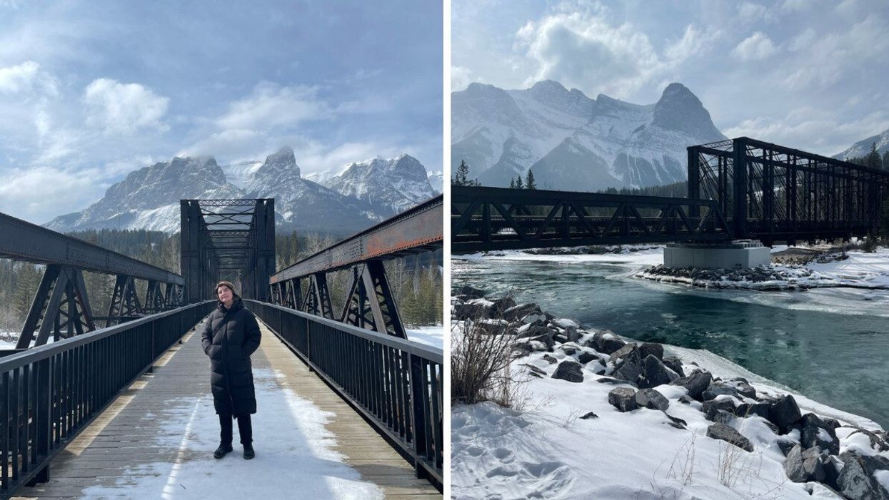 Charlie at Canmore Engine Bridge. Right: Canmore Engine Bridge was used in The Last Of Us.