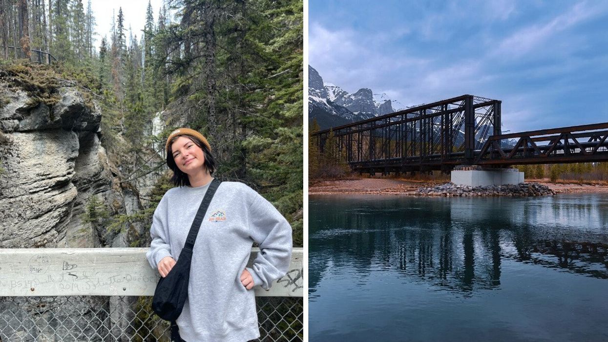 Charlie at Maligne Canyon. Right: Canmore Engine Bridge