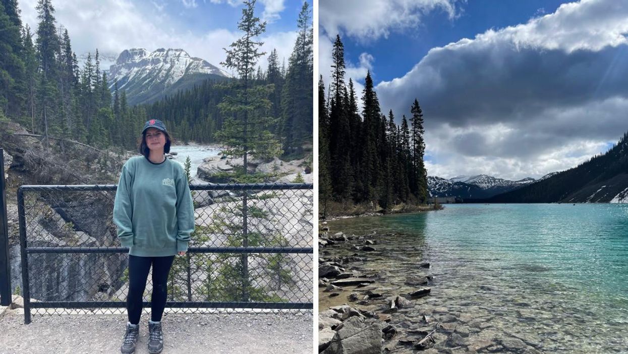 Charlie at Mistaya Canyon. Right: Lake Louise