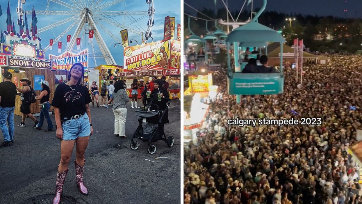 Charlie at the Calgary Stampede. Right: Crowds at the Calgary Stampede
