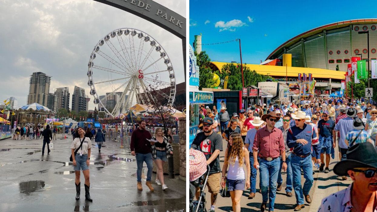 Charlie at the Calgary Stampede. Right: The Calgary Stampede midway