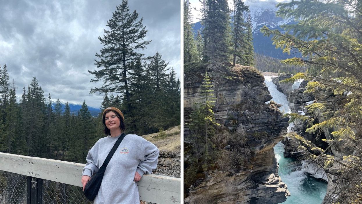 Charlie Hart at Maligne Canyon. Right: Athabasca Falls.