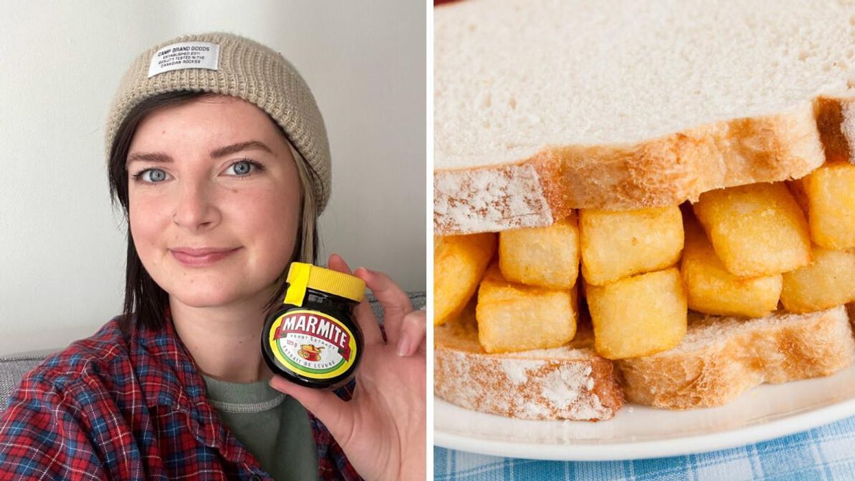 Charlie Hart with Marmite. Right: A chip butty.