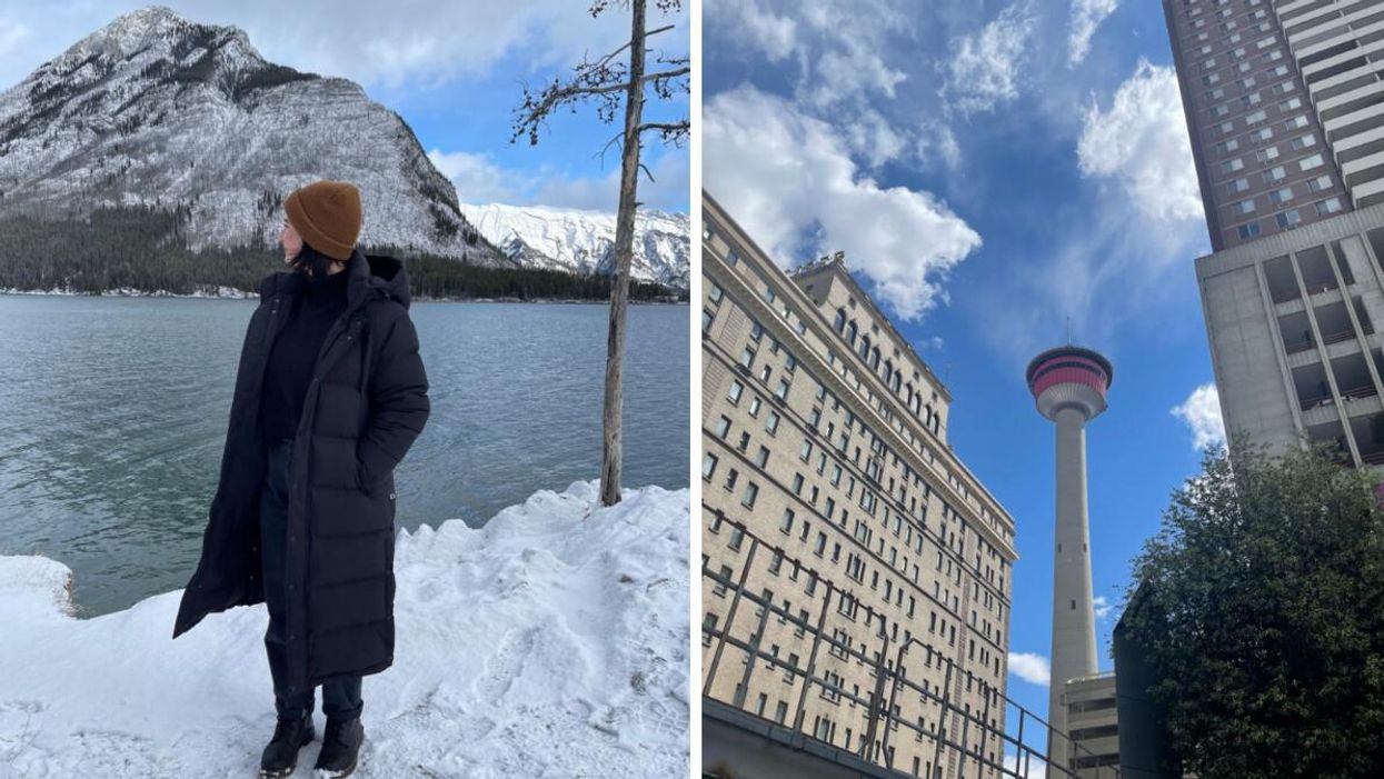 Charlie in Alberta. Right: The Calgary Tower.