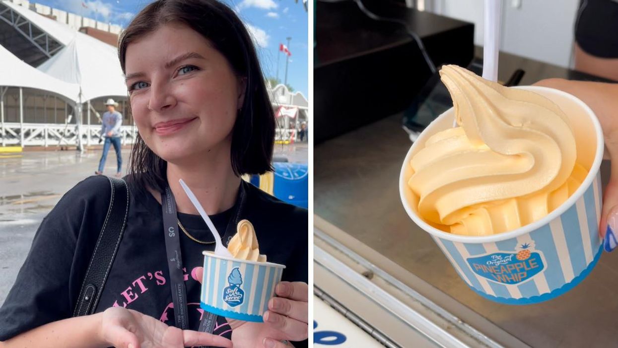 Charlie with the mac and cheese soft serve. Right: The mac and cheese soft serve.