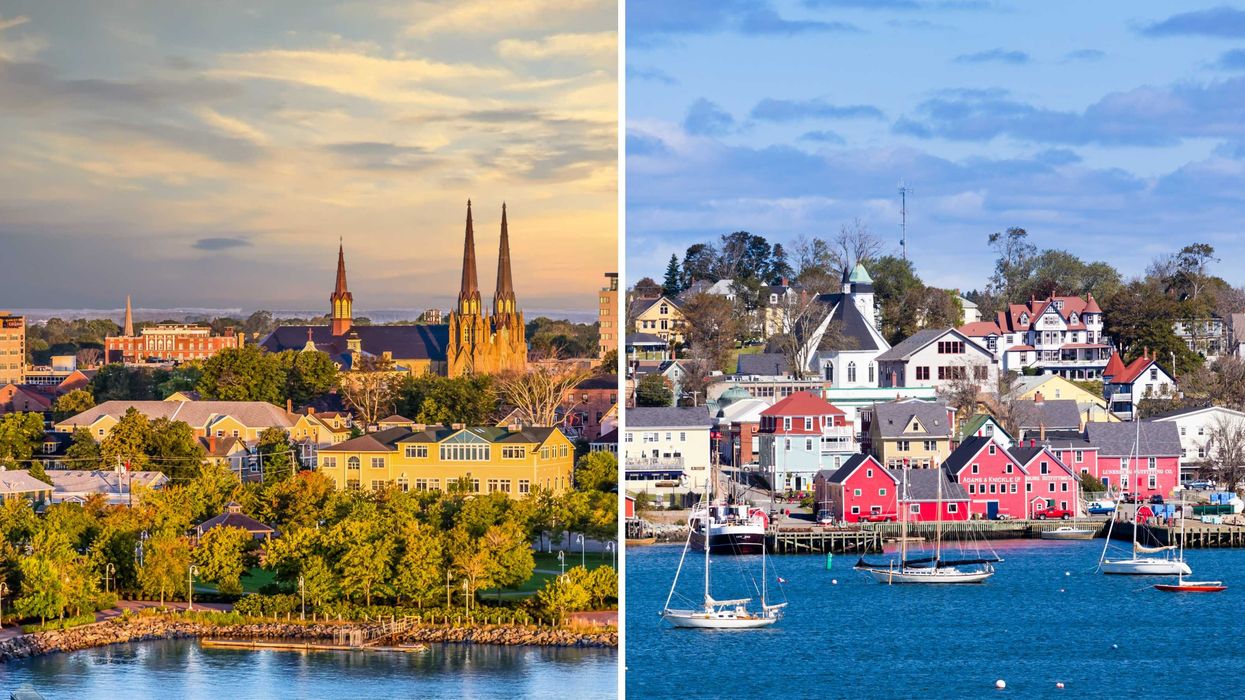 Charlottetown, Île du Prince-Édouard. Droite : Lunenburg Port, Nouvelle-Écosse.