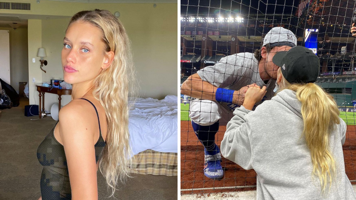 Chase Carter. Right: Chase Carter kissing Cody Bellinger through the baseball fence.