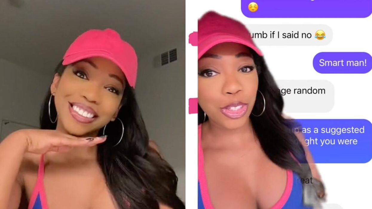 Chasity Soules smiling. Right: Chasity Soules in one of her viral TikTok "loyalty tests."