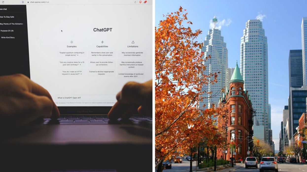 ChatGPT's main portal. Right: A neighbourhood in downtown Toronto.