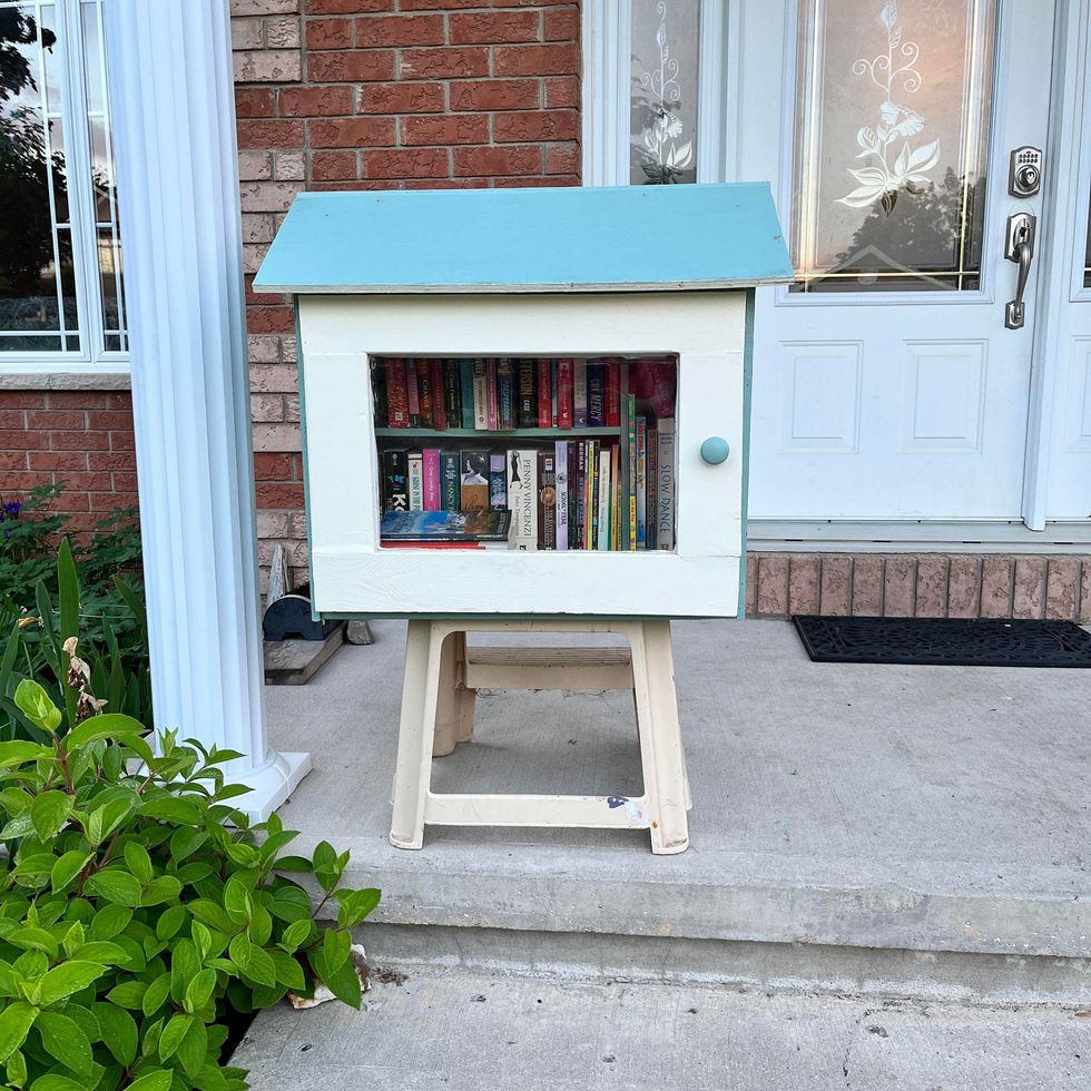 Chaytor's library relocated to her front porch.