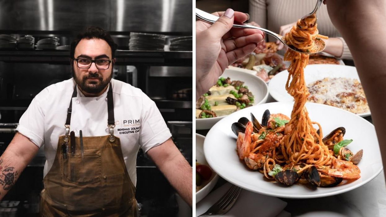 Chef Behshad Zolnasr. Right: Pasta dish at C|Prime Modern Italian Steak & Wine.