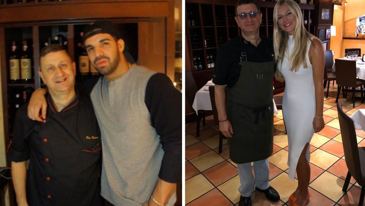 Chef Pino Posteraro and Drake. Right: Chef Pino Posteraro and Ashley Harris.