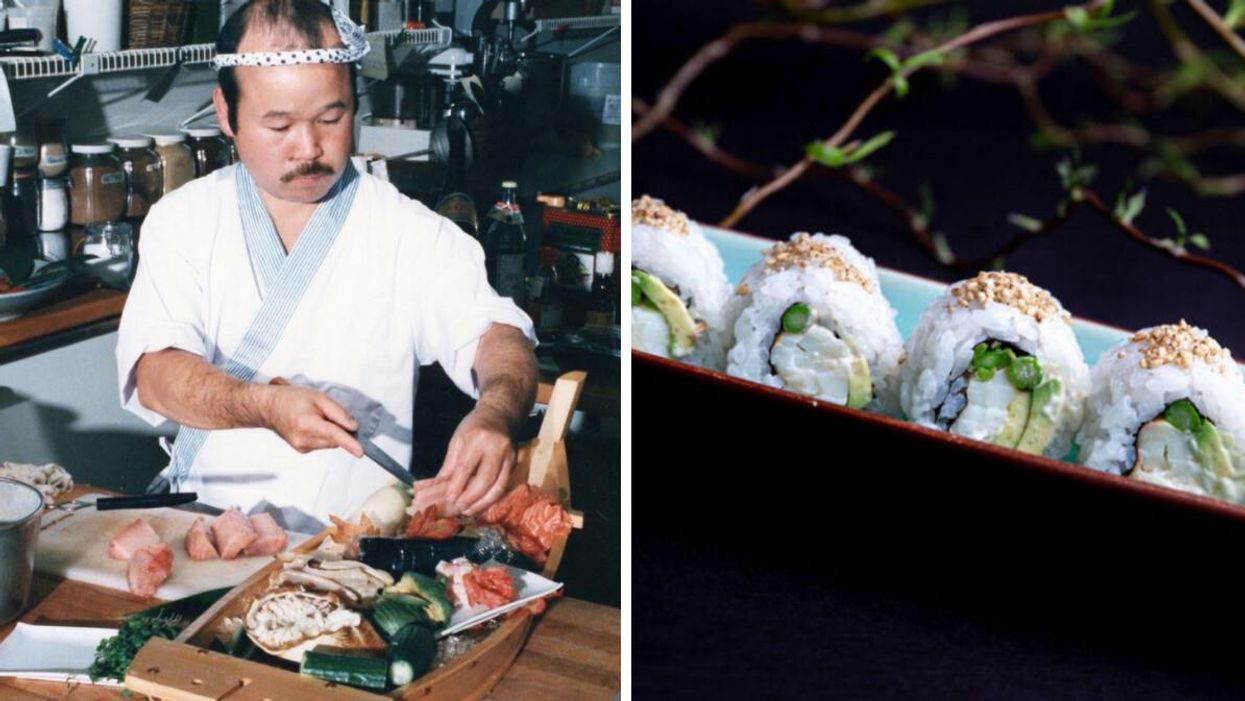 Chef Tojo. Right: A California Roll.