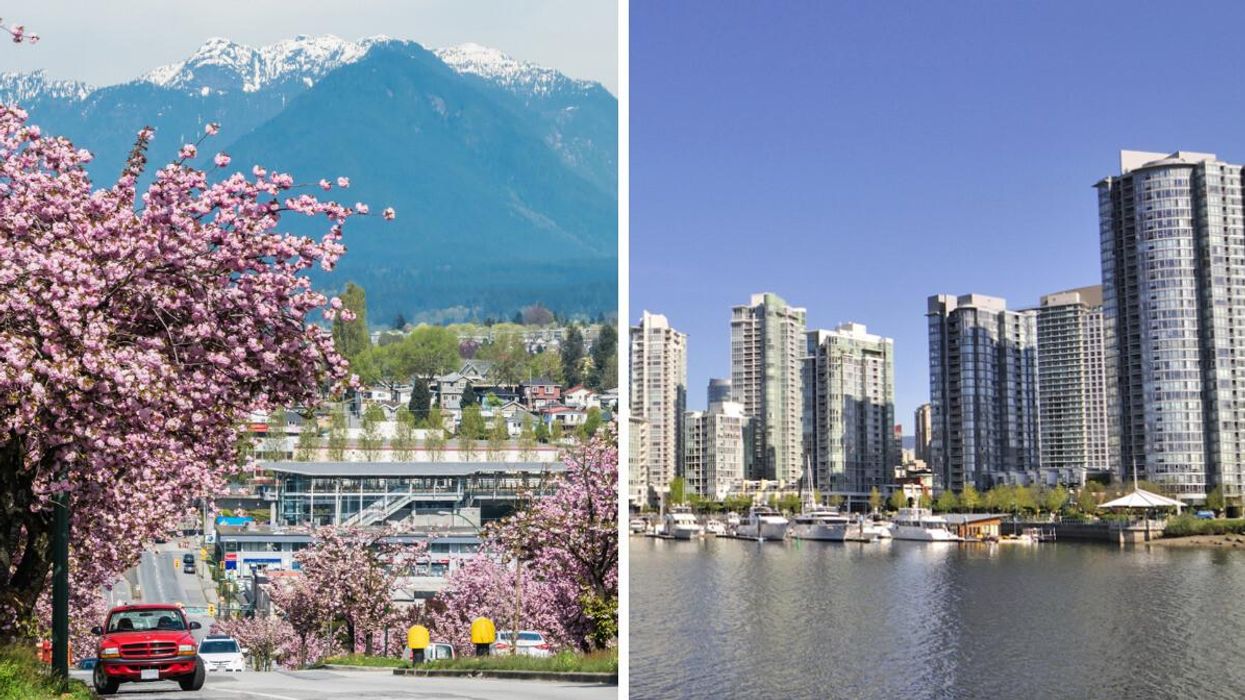 Cherry blossoms in Vancouver. Right: Vancouver.