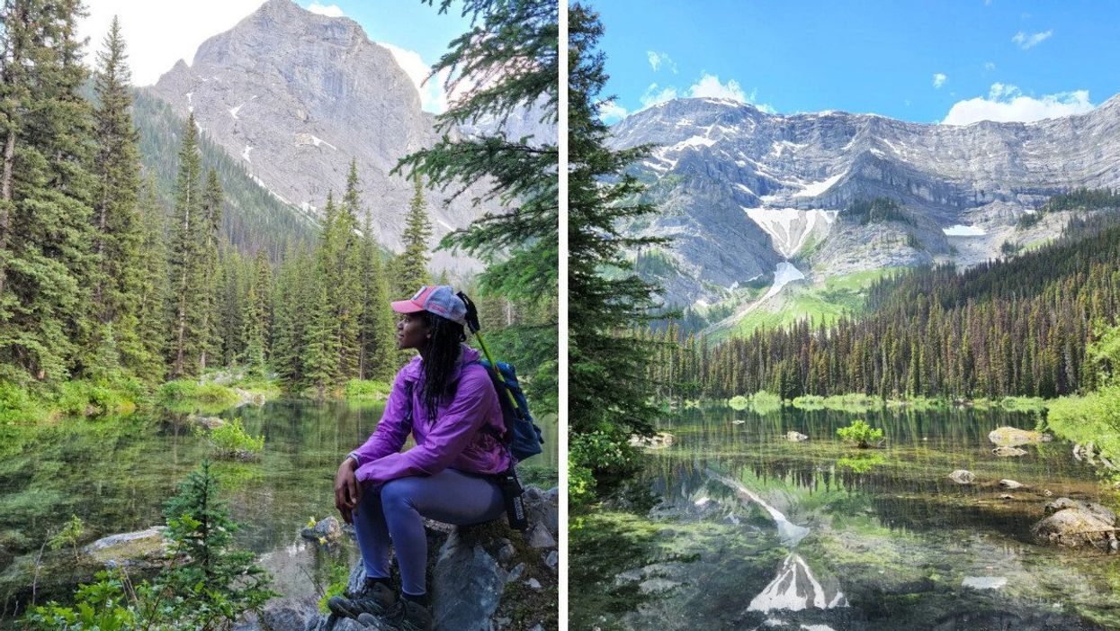 Cheryl on the Black Prince Cirque hike. Right: The view at Warspite Lake.