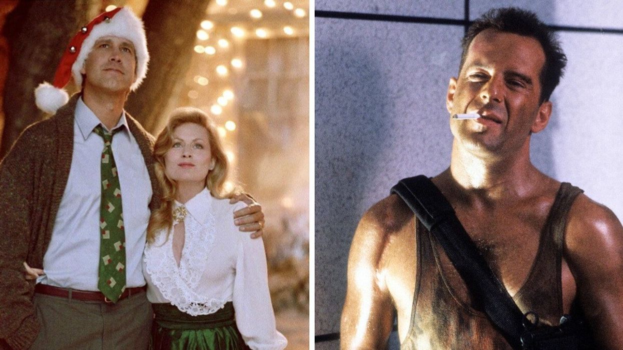 Chevy Chase and Beverly D'Angelo in 'National Lampoon's Christmas Vacation.' Right: Bruce Willis in 'Die Hard.'