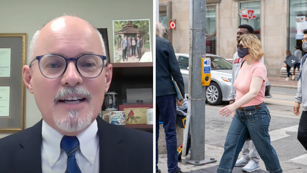 Chief Medical Officer of Health for Ontario Dr. Kieran Moore. Right: A person wears a mask in Toronto.