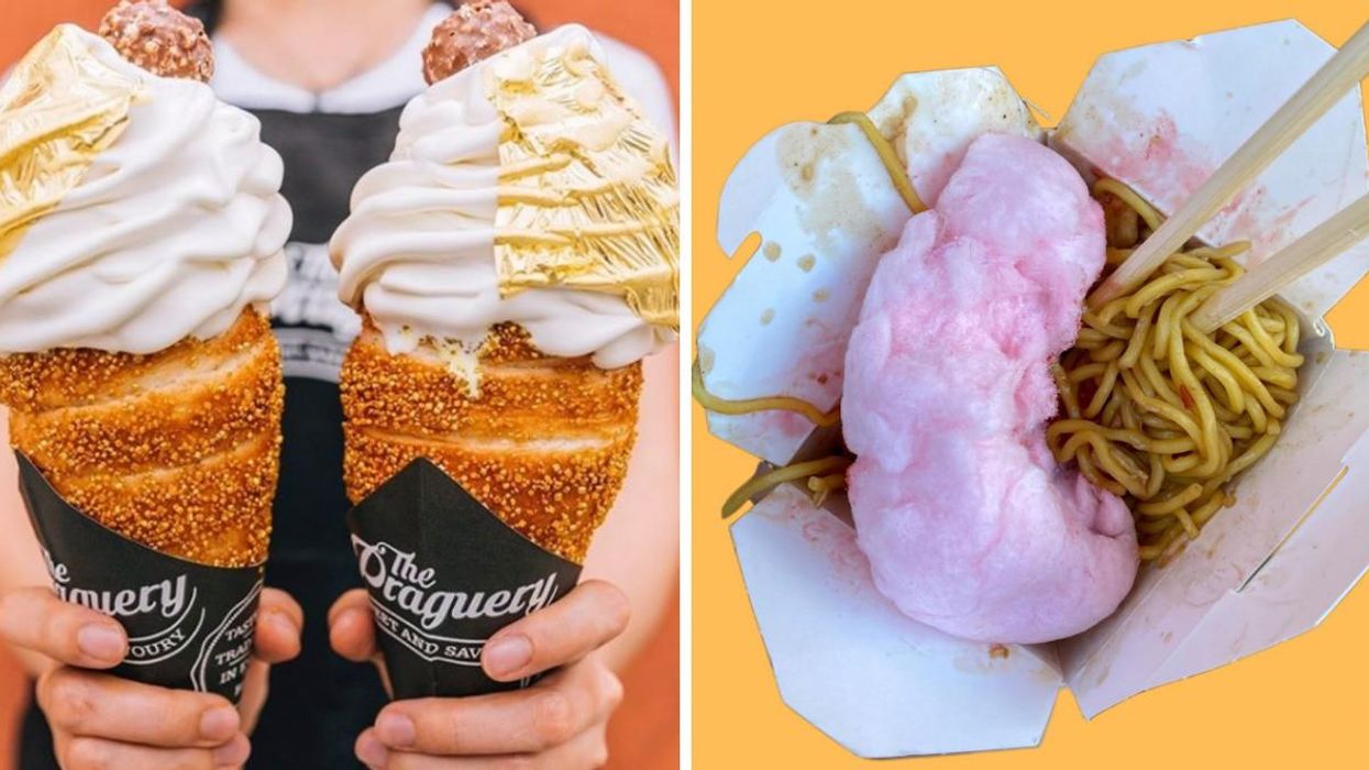 Chimney cakes. Right: Cotton candy noodles.