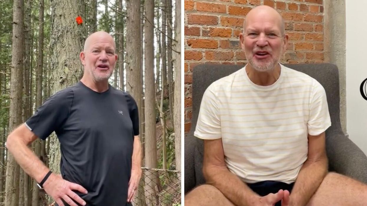 Chip Wilson. Right: Chip Wilson talking to the camera.