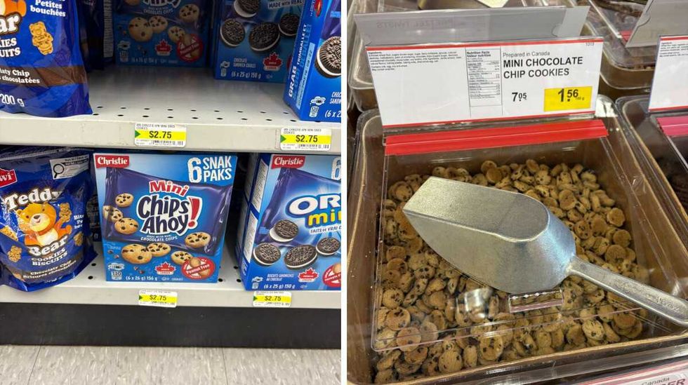 Chips Ahoy mini chocolate chip cookies at Dollarama. Right: Mini chocolate chip cookies at Bulk Barn.
