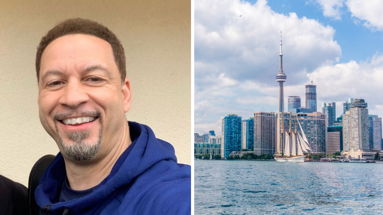 Chris Broussard. Right: Toronto skyline.