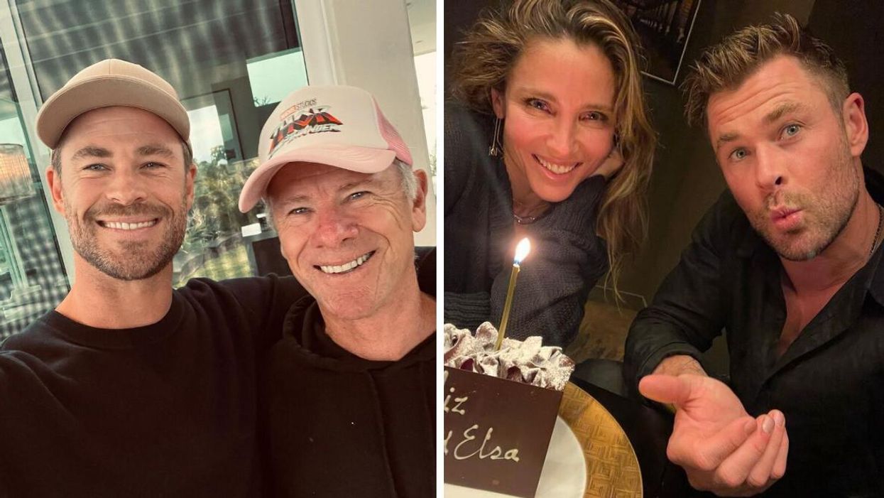 Chris Hemsworth and his dad, Craig Hemsworth. Right: Chris Hemsworth and his wife Elsa Pataky.