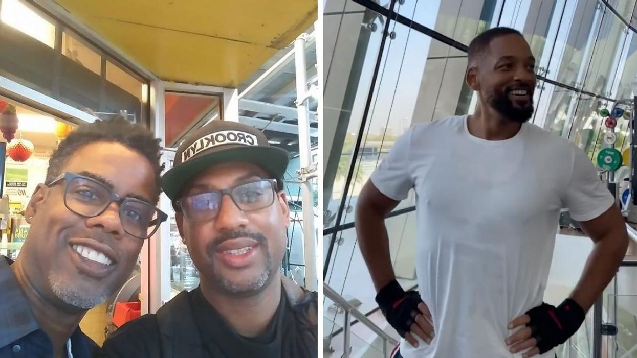 Chris Rock and Kenny Rock. Right: Will Smith at the gym.