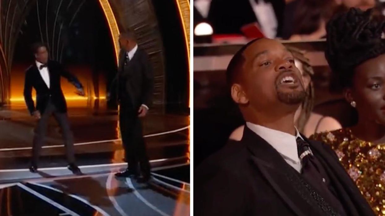 Chris Rock et Will Smith lors des Oscars le 27 mars 2022. Droite : Will Smith.